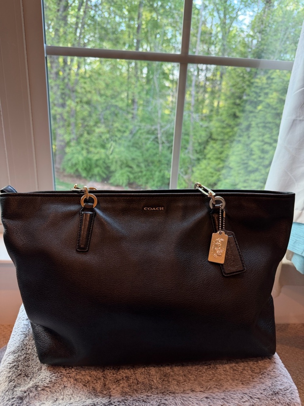 Coach Black Pebbled Leather Tote with Gold Tags
